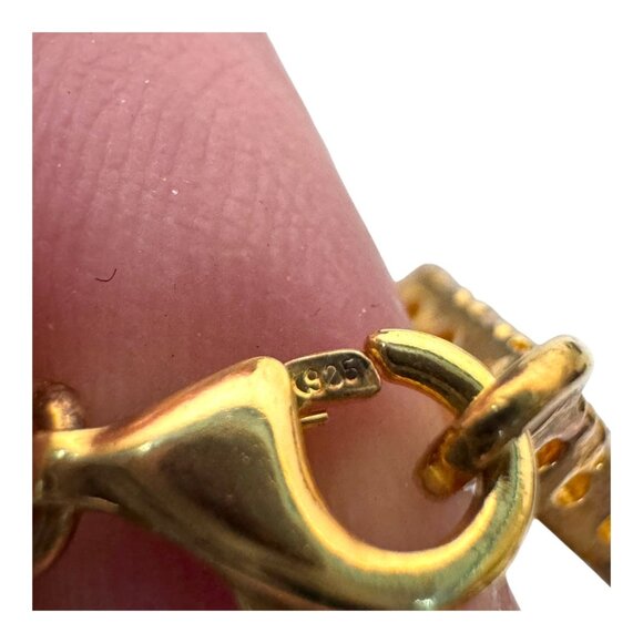 VTG Diamond Heart Gold Vermeil Sterling Silver 7" Bracelet Cubic Zirconia Link - Picture 5 of 8